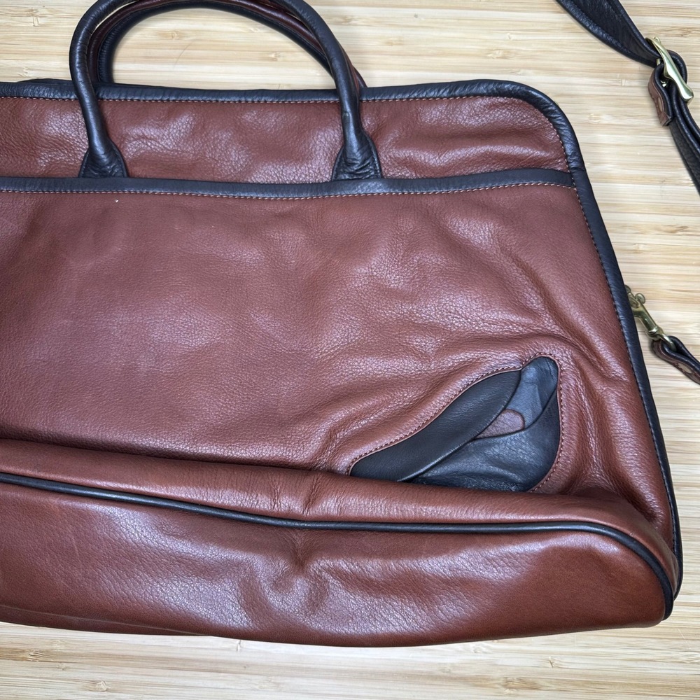 Mowen Leather Designs Messenger Briefcase Bag‎ Brown Black Leather Academia GUC - Picture 3 of 16